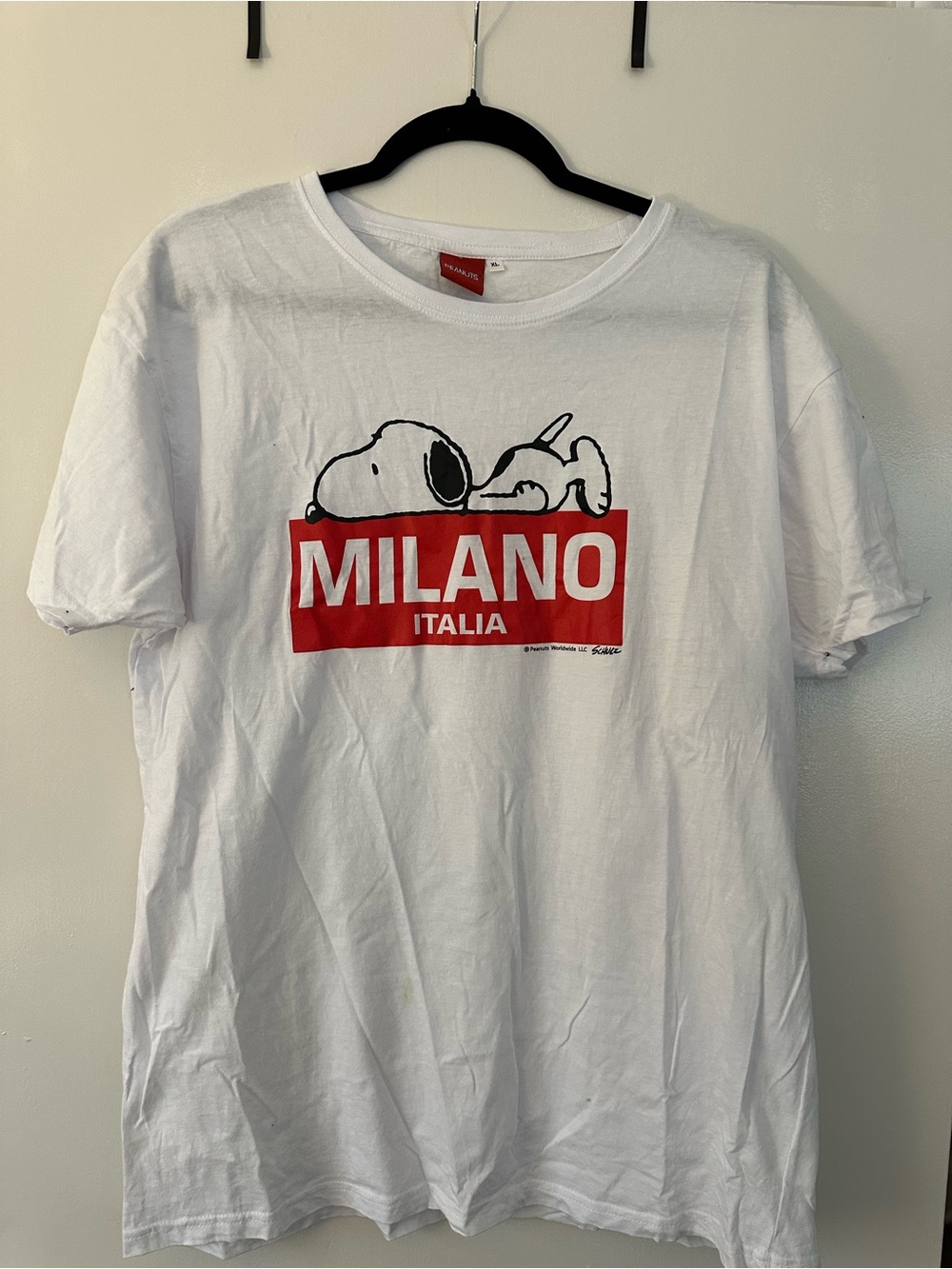 Peanuts White Tee with Red Milano Italia Graphic